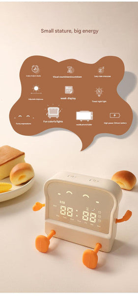 Adorable Toast Shaped Digital Alarm Clock With Night Light And Phone Stand Multifunctional Kids Brown Alarm Clocks & Clock Radios