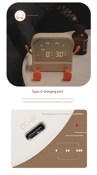 Adorable Toast Shaped Digital Alarm Clock With Night Light And Phone Stand Multifunctional Kids Brown Alarm Clocks & Clock Radios