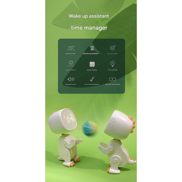 Adorable Dinosaur Alarm Clock & Visual Timer Kids' Wake Up Helper With Night Light & Multiple Ringtones White Alarm Clocks & Clock Radios