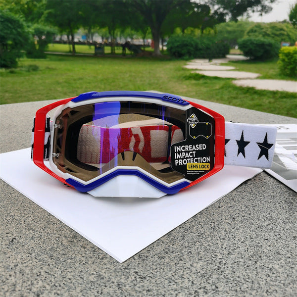Performance Motocross & Off Road Goggles Increased Impact Protection With Lens Lock System(Red And Blue Frame Film) Sunglasses Goggles
