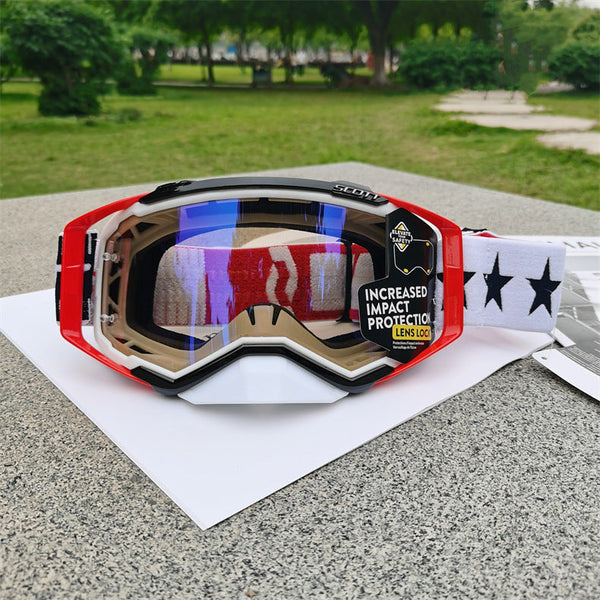 Performance Motocross & Off Road Goggles Increased Impact Protection With Lens Lock System(Red And Black Frame Blue Film) Sunglasses Goggles
