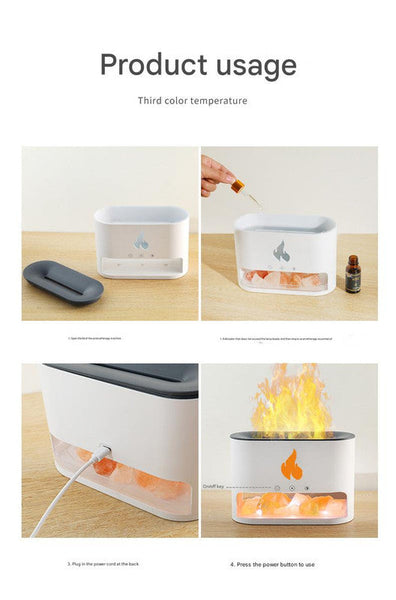 Himalayan Salt Stone Flame Aroma Diffuser & Humidifier 7 Light Options Ultrasonic Auto Shut Off(White) Diffusers