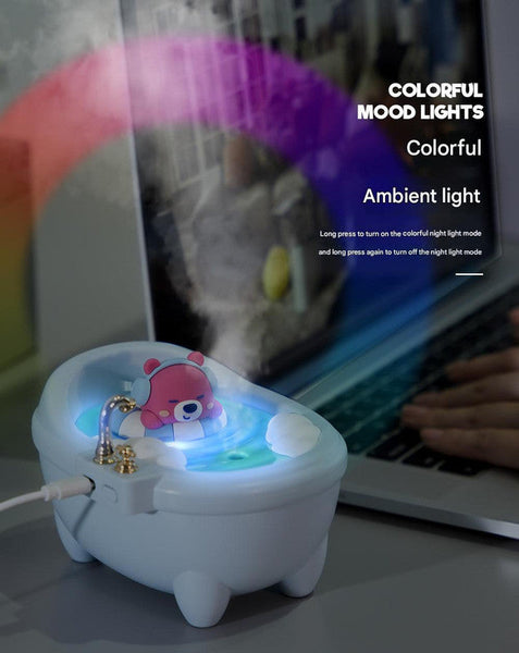 Adorable Bathtub Humidifier With Colorful Night Light Usb 340Ml Auto Shut Off(Blue Bear) Humidifiers