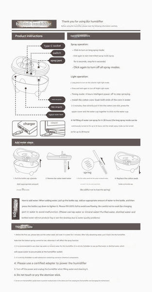 Adorable Bathtub Humidifier With Colorful Night Light Usb 340Ml Auto Shut Off(Blue Bear) Humidifiers