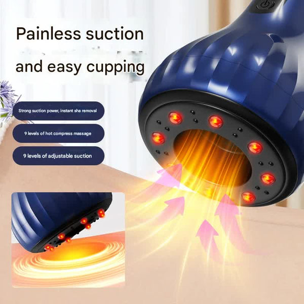 Electric Cupping & Gua Sha Massager 9 Levels Heat Suction Red Light Therapy Usb C Rechargeable(Blue) Massagers
