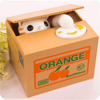 Adorable Cat Stealing Coin Piggy Bank Automatic Money Saving Box For Kids & Adults(Orange And White Cat) Money Boxes