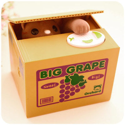 Adorable Cat Stealing Coin Piggy Bank Automatic Money Saving Box For Kids & Adults(Grape Gray Cat) Money Boxes