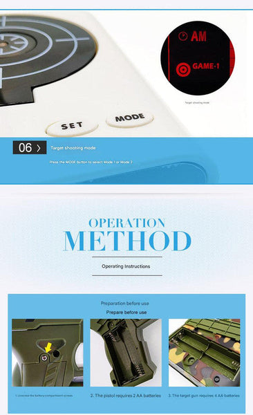 Gun Alarm Clock Target Shooting Alarm With Infrared Gun Recordable Alarm & Game Modes(White) Alarm Clocks & Clock Radios