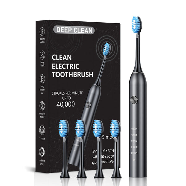 Professional Sonic Electric Toothbrush 5 Modes, 40000 Vpm, 180 Day Battery, Ipx7 Waterproof With 4 Brush Heads(Black) Electric Toothbrushes