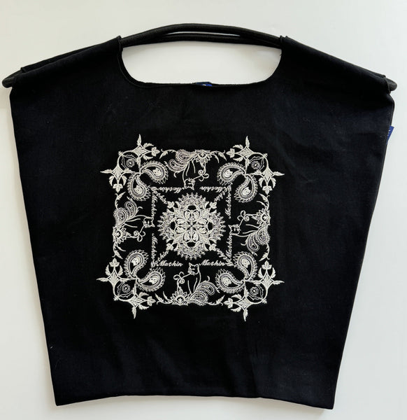 Printed Canvas Tote Bag Water Resistant Large Capacity Shoulder With Intricate Pattern(Black Cashew Flower) Women's Bags & Handbags