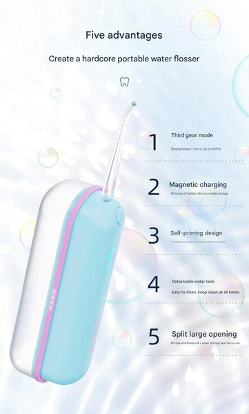 Mini Oral Irrigator Ipx68 Waterproof Uv Sterilization 3 Modes Magnetic Charging Green Dental Floss & Flossers