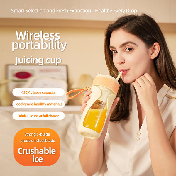 Wireless Juicing Cup 450Ml 6 Blade Ice Crusher Usb Fast Charging Smoothie Blender(Orange) Handheld Blenders