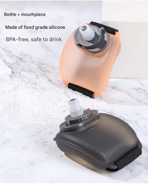 Wearable Sports Wrist Water Bottle 200Ml Bpa Free Silicone Flask With Adjustable Strap & Bite Valve(Black) Water Bottles & Vacuum Flasks