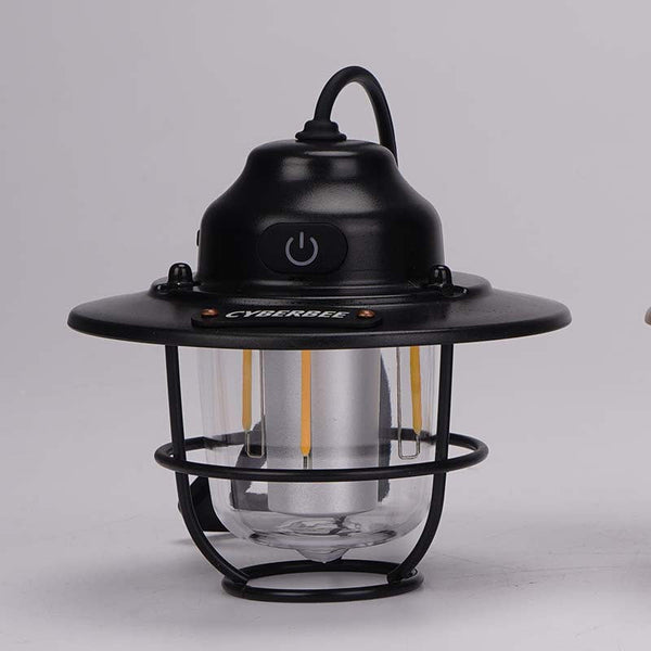 Retro Led Camping Lantern With Multiple Light Modes Usb Rechargeable Hanging Design(Black) Lanterns