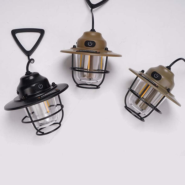 Retro Led Camping Lantern With Multiple Light Modes Usb Rechargeable Hanging Design(Black) Lanterns