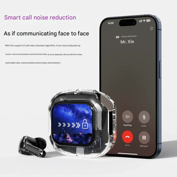 Transparent Tws Wireless With Smart Call Noise Reduction & Led Display Case Bluetooth 5.4 Earbuds