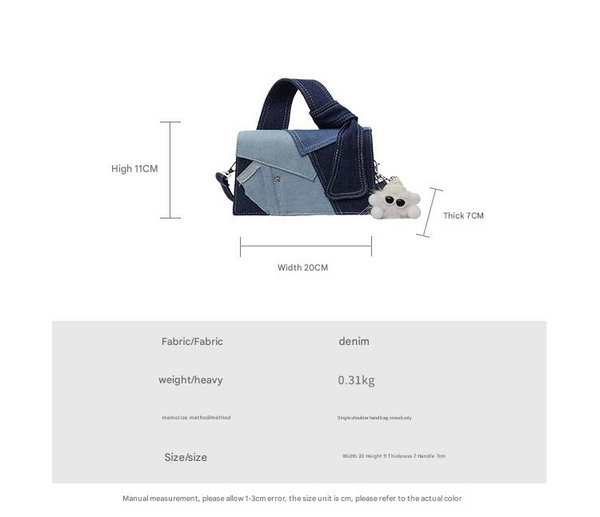 Chic Patchwork Denim Handbag Versatile Crossbody Shoulder & Top Handle Bag(White) Women's Bags & Handbags