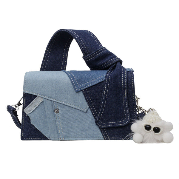 Chic Patchwork Denim Handbag Versatile Crossbody Shoulder & Top Handle Bag(Blue Color Matching) Women's Bags & Handbags