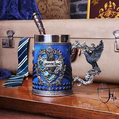 Collectible Fantasy House Crest Tankard Mug 600Ml Stainless Steel Lined Resin Beer Stein(Blue) Mugs