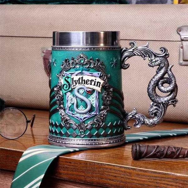 Collectible Fantasy House Crest Tankard Mug 600Ml Stainless Steel Lined Resin Beer Stein(Green) Mugs