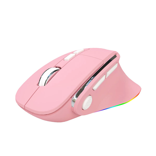 Ergonomic Vertical Wireless Mouse Dual Mode (2.4G + Bluetooth) Rgb Light Rechargeable 500Mah Battery(Pink) Keyboard & Mouse Bundles