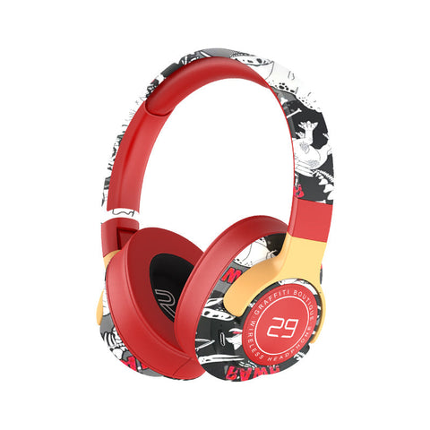 Trendy Graffiti Wireless Over Ear Bluetooth 5.1 Hifi 360 Surround Sound 12H Playtime Low Latency Red Headphones
