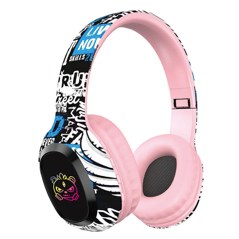 Wireless Over Ear With Graffiti Design Bluetooth 5.3 Hifi Sound Rgb Light 8H Playtime(Pink) Headphones
