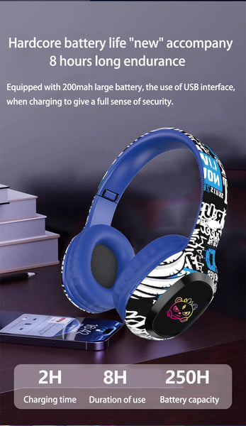 Wireless Over Ear With Graffiti Design Bluetooth 5.3 Hifi Sound Rgb Light 8H Playtime(Pink) Headphones