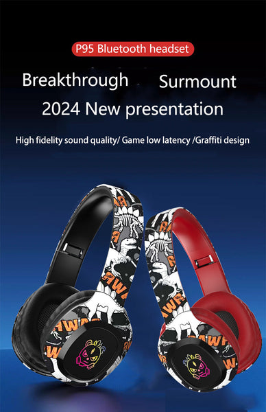 Wireless Over Ear With Graffiti Design Bluetooth 5.3 Hifi Sound Rgb Light 8H Playtime(Red) Headphones