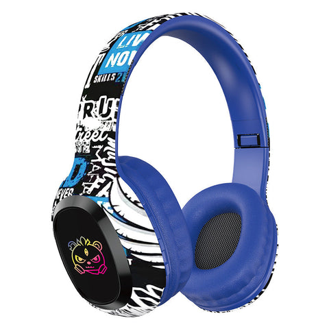 Wireless Over Ear With Graffiti Design Bluetooth 5.3 Hifi Sound Rgb Light 8H Playtime(Blue) Headphones