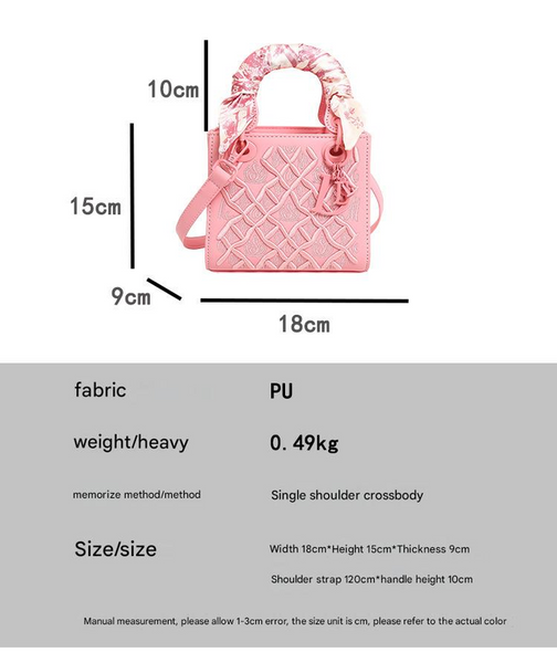 Elegant Embossed Pu Leather Handbag With Scarf Detail Versatile Top Handle & Crossbody Bag Dark Blue Women's Bags & Handbags