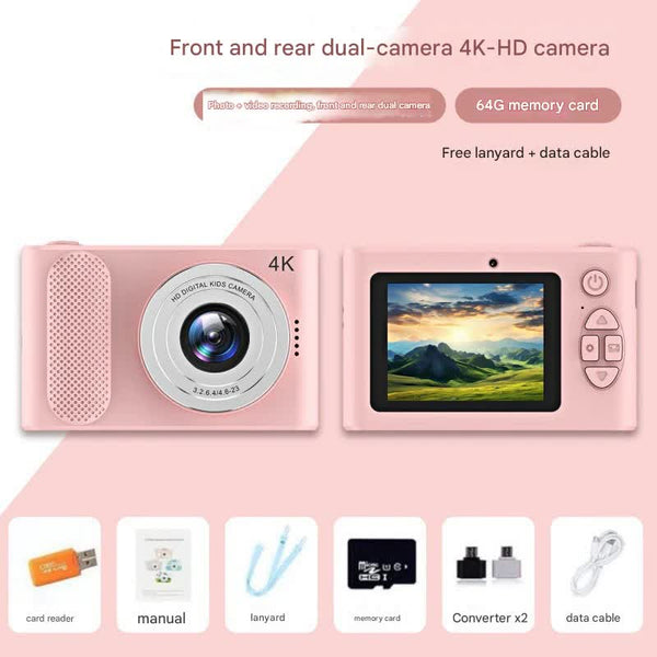 Ultra Hd 4K Dual Lens Digital Camera 44Mp 4X Zoom 2.4" Screen Complete With 64Gb Card (Pink) Digital Cameras