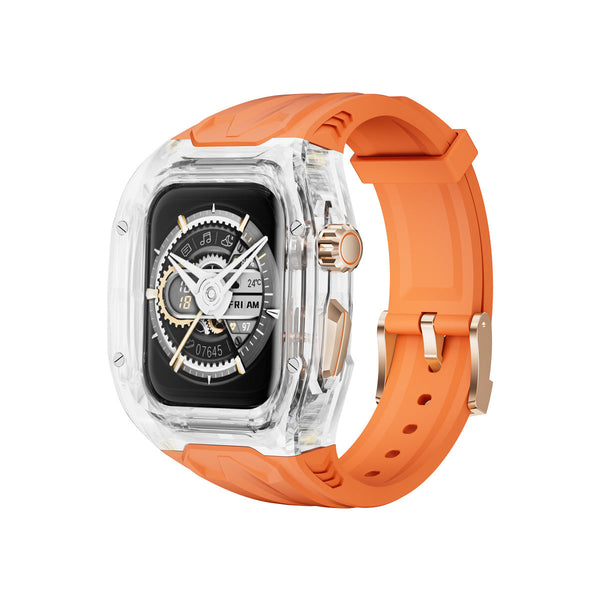 Transparent Pc+Tpu Sports Watch Strap & Case For Smart Raised Edge Protection Wireless Charging Compatible Orange Watch Bands