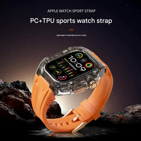 Transparent Pc+Tpu Sports Watch Strap & Case For Smart Raised Edge Protection Wireless Charging Compatible Orange Watch Bands