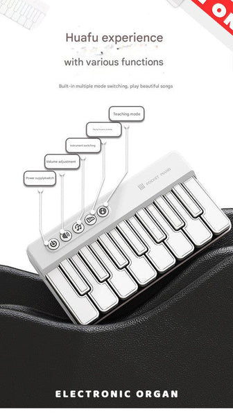 Mini Pocket Piano Electronic Keyboard 17 Keys Multiple Modes Led Lights Portable Musical Toy(Black) Electronic Keyboards