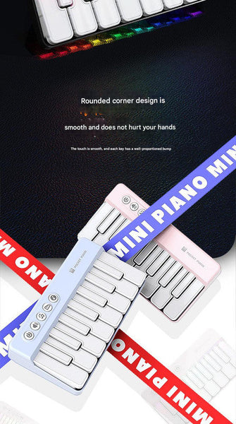 Mini Pocket Piano Electronic Keyboard 19 Keys Multiple Modes Led Lights Portable Musical Toy(Pink) Electronic Keyboards