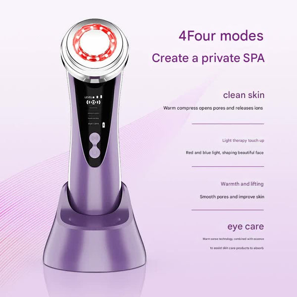 4 In 1 Facial Beauty Device Led Light Therapy Warm Lifting Ion Cleansing & Eye Care(Pink) Facial Cleansing Devices