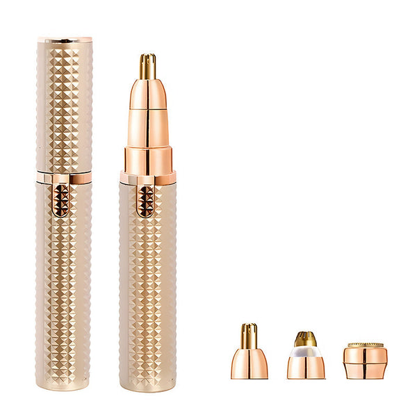 3 In 1 Rechargeable Electric Trimmer For Women Nose Eyebrow & Facial Hair Remover With Washable Heads Led Light(Gold) Women's Shavers