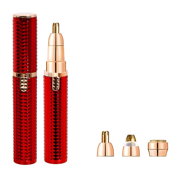 3 In 1 Rechargeable Electric Trimmer For Women Nose Eyebrow & Facial Hair Remover With Washable Heads Led Light(Red) Women's Shavers