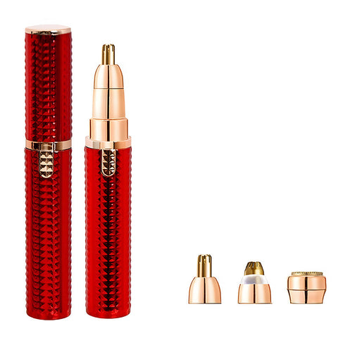 3 In 1 Rechargeable Electric Trimmer For Women Nose Eyebrow & Facial Hair Remover With Washable Heads Led Light(Red) Women's Shavers