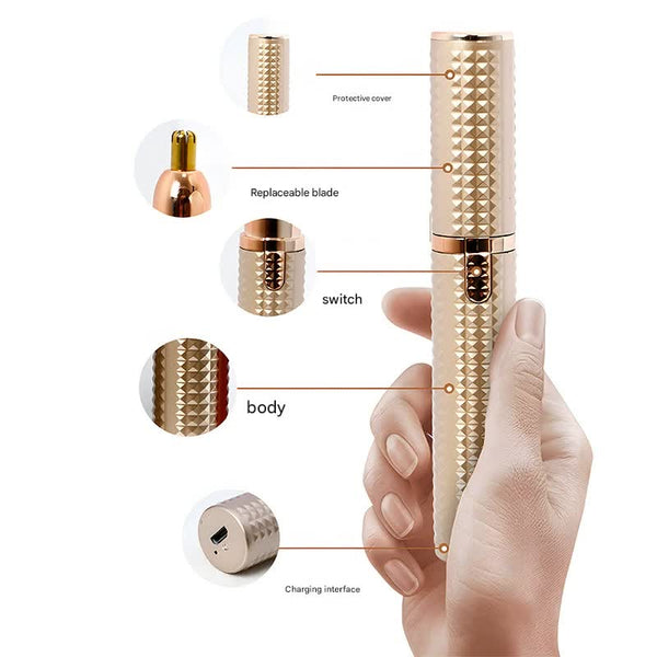 3 In 1 Rechargeable Electric Trimmer For Women Nose Eyebrow & Facial Hair Remover With Washable Heads Led Light(Brown) Women's Shavers