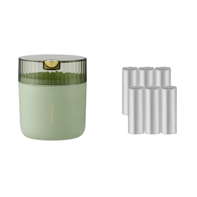 Elosung Light Cedar Green Desktop Trash Can 6 Roll Garbage Bag 14Cm X 15Cm Including Button 16Cm Rubbish Bins
