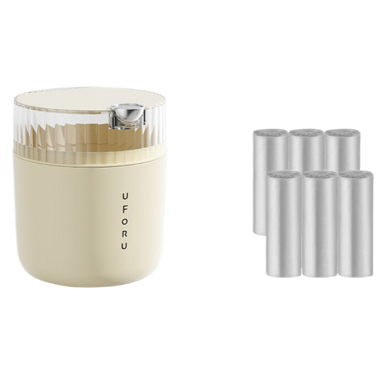 Elosung Cream White Desktop Trash Can (6 Roll Bag) 14Cm * 15Cm (Including Button) 16Cm Rubbish Bins