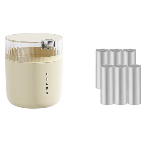 Elosung Cream White Desktop Trash Can (6 Roll Bag) 14Cm * 15Cm (Including Button) 16Cm Rubbish Bins