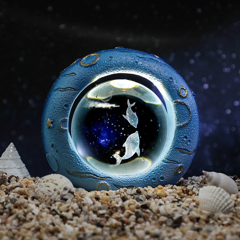 Celestial Ring Led Crystal Ball Lamp 3D Engraving Unique Gift (Dolphin Companion) Lamps