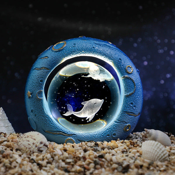 Celestial Ring Led Crystal Ball Lamp 3D Engraving Unique Gift (Dolphin) Lamps