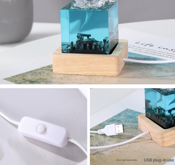 Unique Handmade Epoxy Resin Lamp Marine Life Diorama Usb Light Ocean Decor Gift Waves Into The Water Lamps