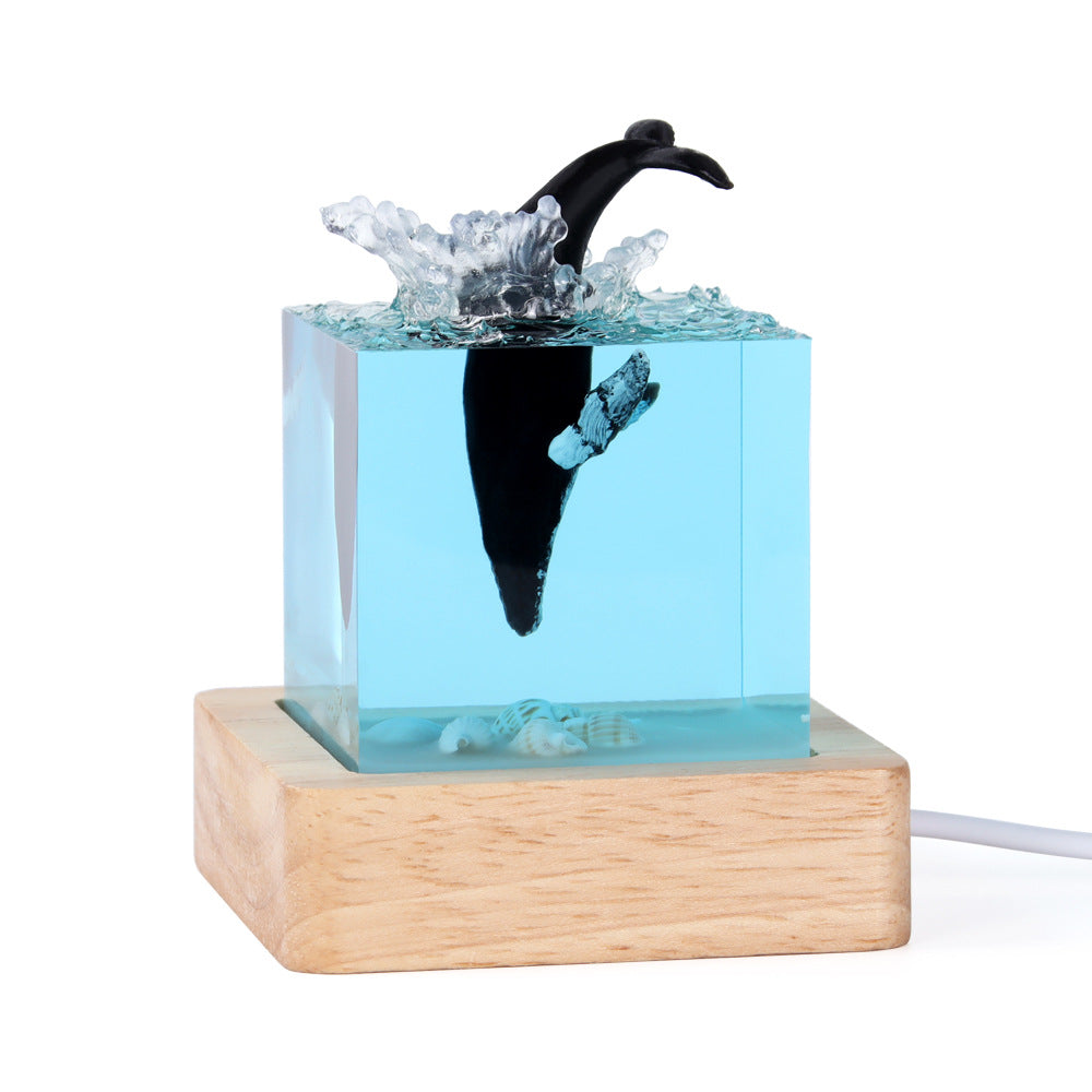 Unique Handmade Epoxy Resin Lamp Marine Life Diorama Usb Light Ocean Decor Gift Shell In The Water Model Lamps