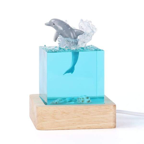 Unique Handmade Epoxy Resin Lamp Marine Life Diorama Usb Light Ocean Decor Gift Shell Gray Dolphin Model Lamps