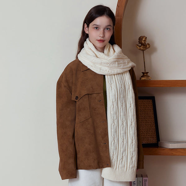 White Classic Textured Knit Scarf Solid Color Premium Soft Feel Winter 176X26.5Cm Scarves & Wraps